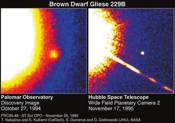 Один из первых открытых коричневых карликов — спутник звезды Gliese 229 S. Kulkarni (Caltech), D. Golimowski (JHU)  and NASA. С сайта hubblesite.org