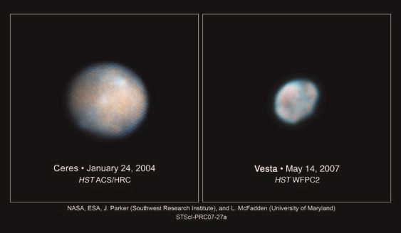 Церера и Веста, снятые телескопом Hubble