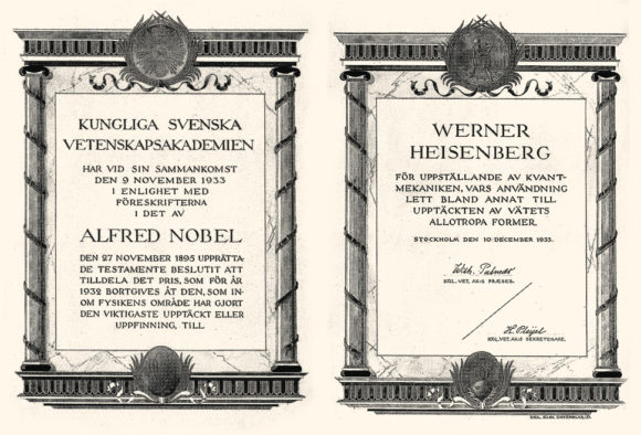 Нобелевский диплом Вернера Гейзенберга
