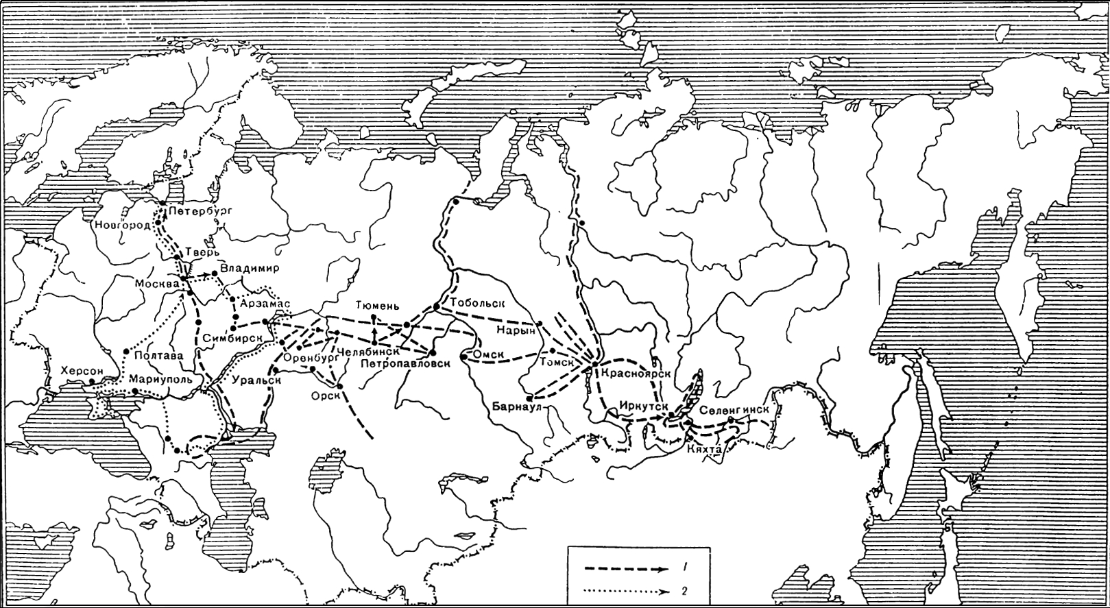 Карта путешествия П. С. Палласа по России (1768–1774)